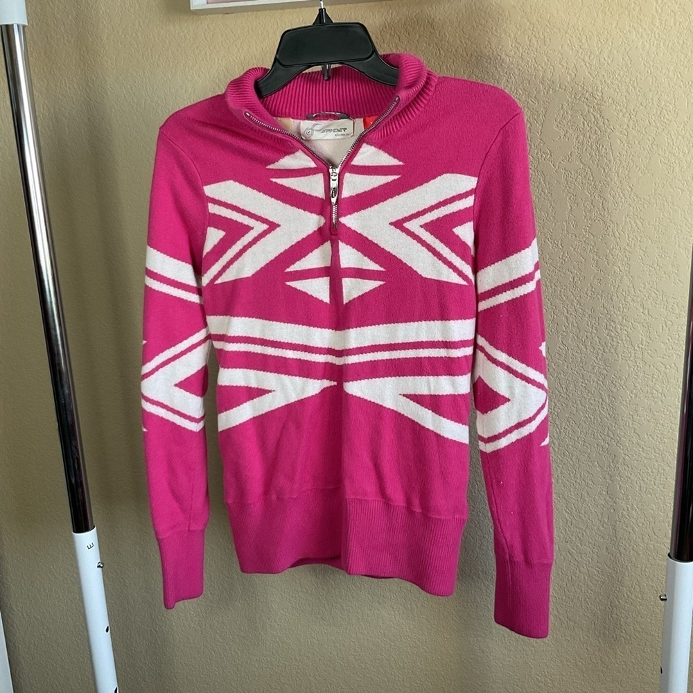 Spyder Womens Quarter Zip Pullover Jacket Pink‎ & White Size XS